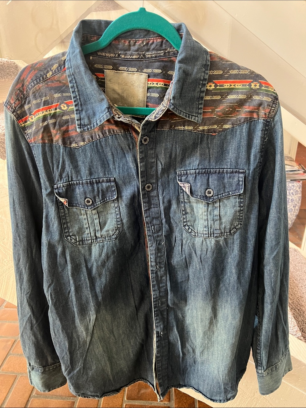 Vintage Denim Men's Western-Style Button Shirt Jacket L
